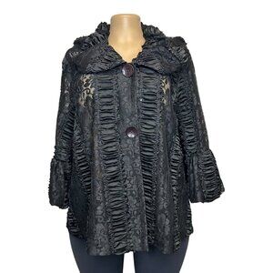DG-87 Emerald Women's 2X Black Lace Ruffle Jacket With Floral Pattern & Button
